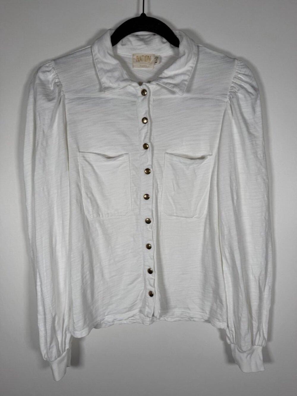 NATION LTD white gold button down puff sleeves California officecore S Capsule